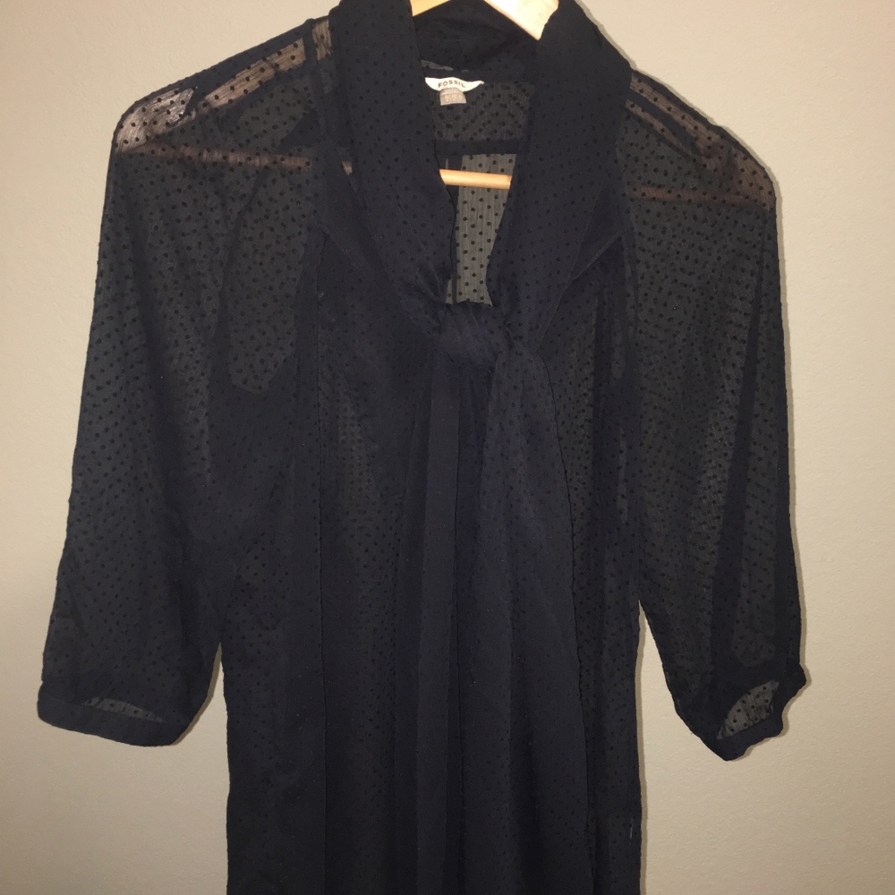 Fossil 3/4 Sleeve Blouse with Built-in Scarf | XS